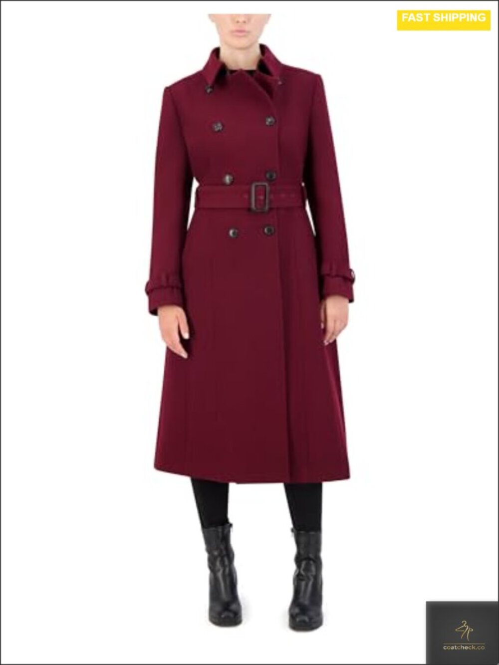 Cole Haan Flared Trench Wool Blend Coat Women's - Long Sleeve, Notch Collar
